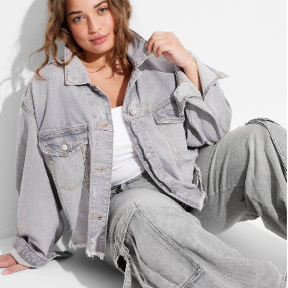 600 WOMENSS XXL CROPPED DENIM TRUCKER JACKET BY WILD FABLE - Picture 1 of 1